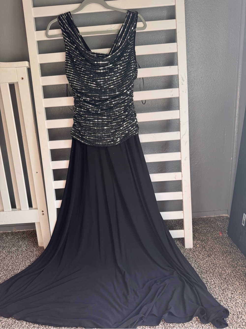 R&M Richards Black Sequin Bodice Maxi Gown